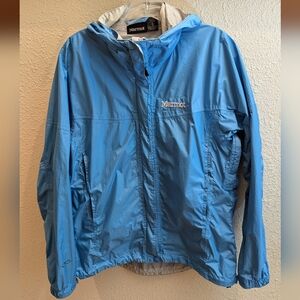 Women's Marmot Waterproof PitZips Rain Coat With Hood Blue Size Medium